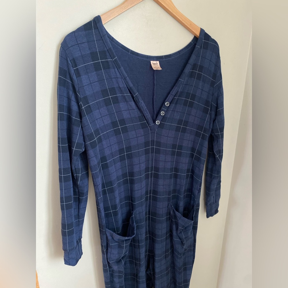 Smash + Tess Wednesday Romper Blue Tartan Size Small Comfy PJs Loungewear Casual - Picture 6 of 12